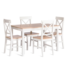 Обеденный комплект Tetchair Хадсон стол + 4 стула/ Hudson Dining Set mod.0103 МДФ/тополь/меламин, стол 118х74х73 см, стул 42,5x46,5x93,5 см, White Белый / Natural