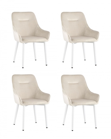 Комплект из четырех стульев Stool Group Диана велюр цвет кремовый ножки белые металла