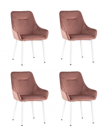 Комплект из четырех стульев Stool Group Диана велюр пыльно-розовый ножки белые металла
