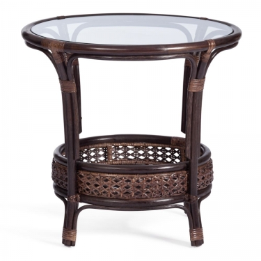 Террасовый комплект Tetchair PELANGI стол со стеклом + 2 кресла / с подушками / ротанг, кресло 65х65х77см, стол диаметр 64х61см, walnut грецкий орех