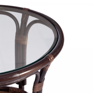 Террасовый комплект Tetchair PELANGI стол со стеклом + 2 кресла / с подушками / ротанг, кресло 65х65х77см, стол диаметр 64х61см, walnut грецкий орех