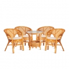 Комплект Tetchair PELANGI 02/15 стол со стеклом + 4 кресла с подушками ротанг, кресло 65х65х77см, стол диаметр 64х61см, Honey мед