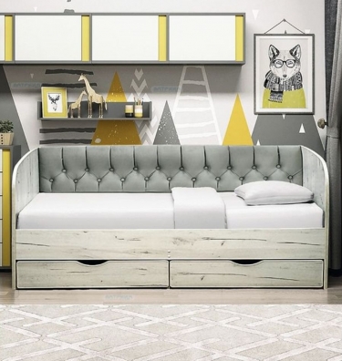 Кровать с продольной мягкой спинкой Матрица Софа 13 800х1900 Белый Велюр 112