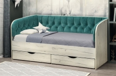 Кровать с продольной мягкой спинкой Матрица Софа 13.1 800х1900 Дуб Крафт серый Велюр 328