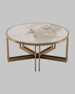Журнальный столик Stool Group Алиада 90х90 см светлая керамика сталь шампань