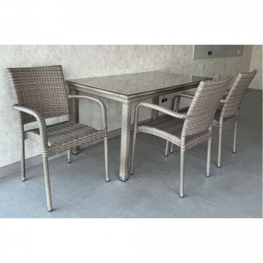Комплект плетеной мебели Афина-мебель T256C/Y376C-W85 Latte 4+1 + подушки на стульях