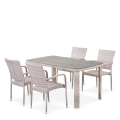 Комплект плетеной мебели Афина-мебель T256C/Y376C-W85 Latte 4+1 + подушки на стульях