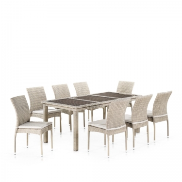 Комплект плетеной мебели Афина-мебель T365/Y380C-W85 Latte 8+1 + подушки