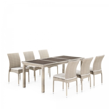 Комплект плетеной мебели Афина-мебель T365/Y380C-W85 Latte 6+1 + подушки
