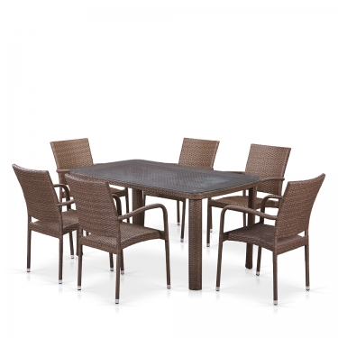 Комплект плетеной мебели Афина-мебель T51A/Y376-W773-150x85 6Pcs Brown