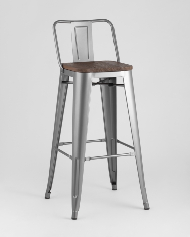 Стул барный Stool Group Tolix Wood 75.5 со спинкой Серебристый