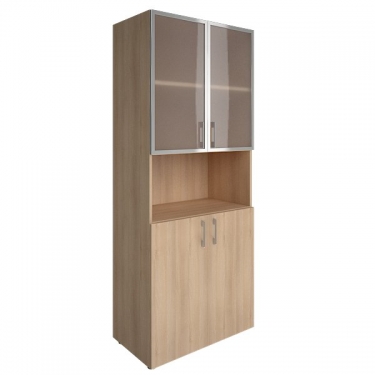 Шкаф книжный со стеклом в раме Lacobel без топа Рива YALTA LT-ST 1.4R white Снежная Патина