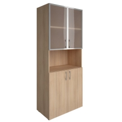 Шкаф книжный со стеклом в раме Lacobel без топа Рива YALTA LT-ST 1.4R white Снежная Патина