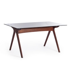 Стол обеденный Tetchair VIBORG mod. T-379G дерево гевея, стекло , 150 х 90 х 76 см , Темный орех HN GLAZE