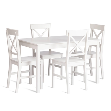 Обеденный комплект Tetchair Хадсон стол + 4 стула/ Hudson Dining Set mod.0102 МДФ/тополь/меламин, стол 118х74х73 см, стул 42,5x46,5x93,5 см, White белый