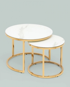 Журнальный столик Stool Group Селена 60 и 45 см стекло Белый мрамор сталь золото