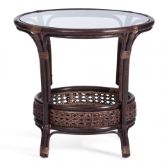 Комплект Tetchair PELANGI 02/15 стол со стеклом + 4 кресла с подушками ротанг, кресло 65х65х77см, стол диаметр 64х61см, walnut грецкий орех