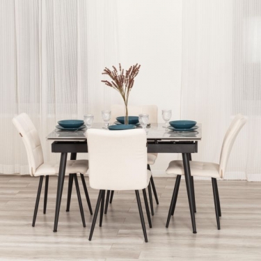 Стул обеденный Tetchair Bari 2 шт. в упаковке LT, велюр, молочный/черный, 4, 41х55х89 см
