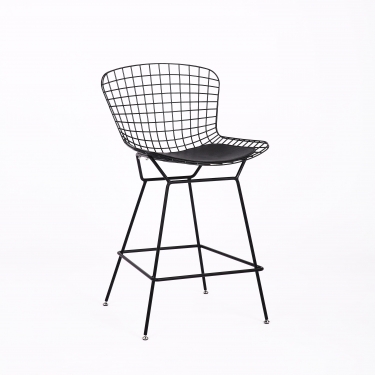 Стул полубарный с низкой спинкой Stool Group Bertoia Черный с черной подушкой