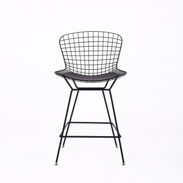 Стул полубарный с низкой спинкой Stool Group Bertoia Черный с черной подушкой
