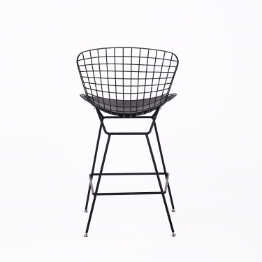 Стул полубарный с низкой спинкой Stool Group Bertoia Черный с черной подушкой