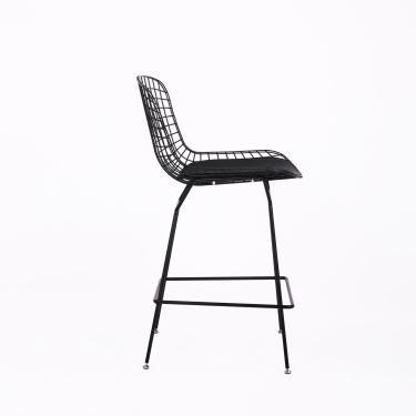 Стул полубарный с низкой спинкой Stool Group Bertoia Черный с черной подушкой