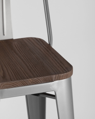 Стул барный Stool Group Tolix Wood 75.5 со спинкой Серебристый