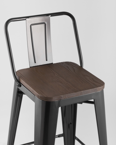 Стул полубарный Stool Group Tolix Wood со спинкой Черный
