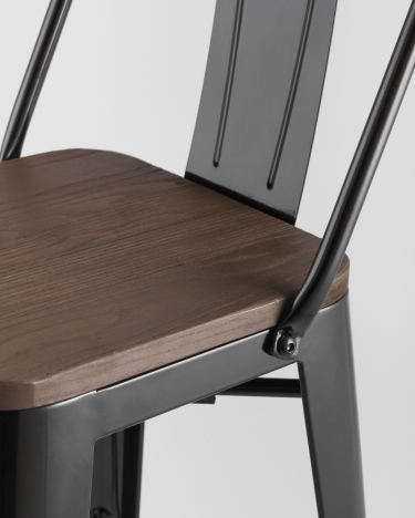 Стул полубарный Stool Group Tolix Wood со спинкой Черный