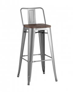 Стул полубарный Stool Group Tolix Wood со спинкой Серебристый