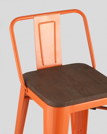 Полубарный стул Stool Group Tolix Wood со спинкой Оранжевый
