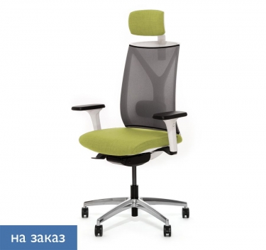 Кресло с подголовником Profoffice DION W Mesh Gr 870 1DW alum Kiton 08 headrest Зеленый Белый Хром