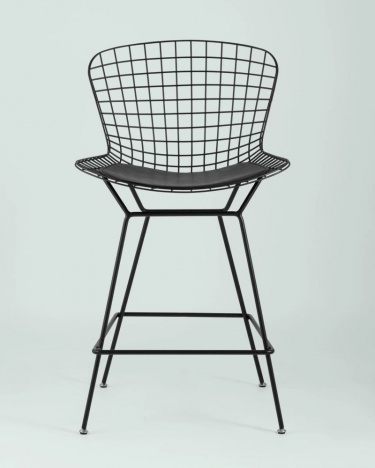 Стул полубарный с низкой спинкой Stool Group Bertoia Черный с черной подушкой
