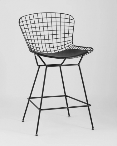 Стул полубарный с низкой спинкой Stool Group Bertoia Черный с черной подушкой