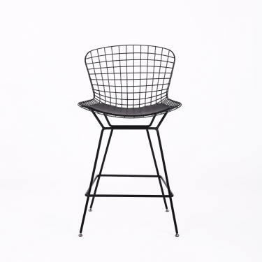 Стул полубарный с низкой спинкой Stool Group Bertoia Черный с черной подушкой