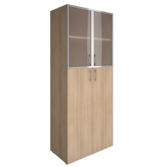 Шкаф книжный со стеклом в раме Lacobel без топа Рива YALTA LT-ST 1.7R white Снежная Патина