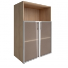 Шкаф книжный средний со стеклом в раме Lacobel без топа Рива YALTA LT-ST 2.2R black Снежная Патина