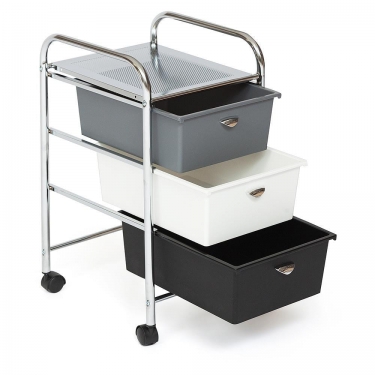 Тумба c 3 ящиками для хранения Tetchair NY-3296-3 металл/пластик, 39х33х59,5см, хром, черный/белый