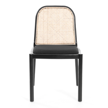 Стул Tetchair FREYA дерево вяз/ротанг, ткань лен, черный/черный лен, 46х41х79,5 см