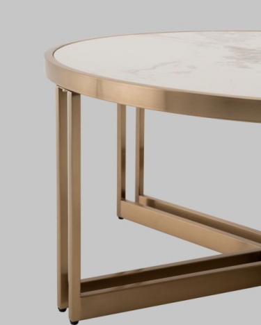 Журнальный столик Stool Group Алиада 90х90 см светлая керамика сталь шампань